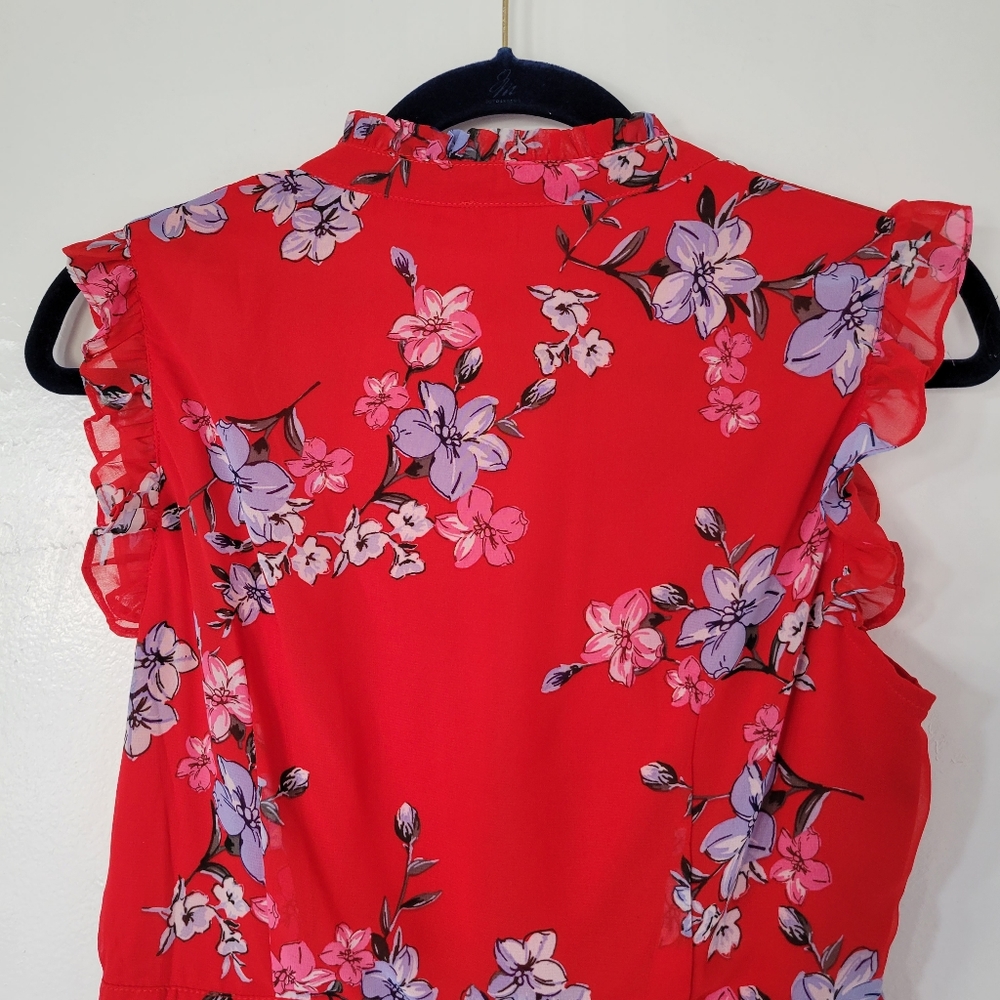 Lulu's Red Floral Ruffled Sleeveless Skater Dress Size Medium - Picture 11 of 13